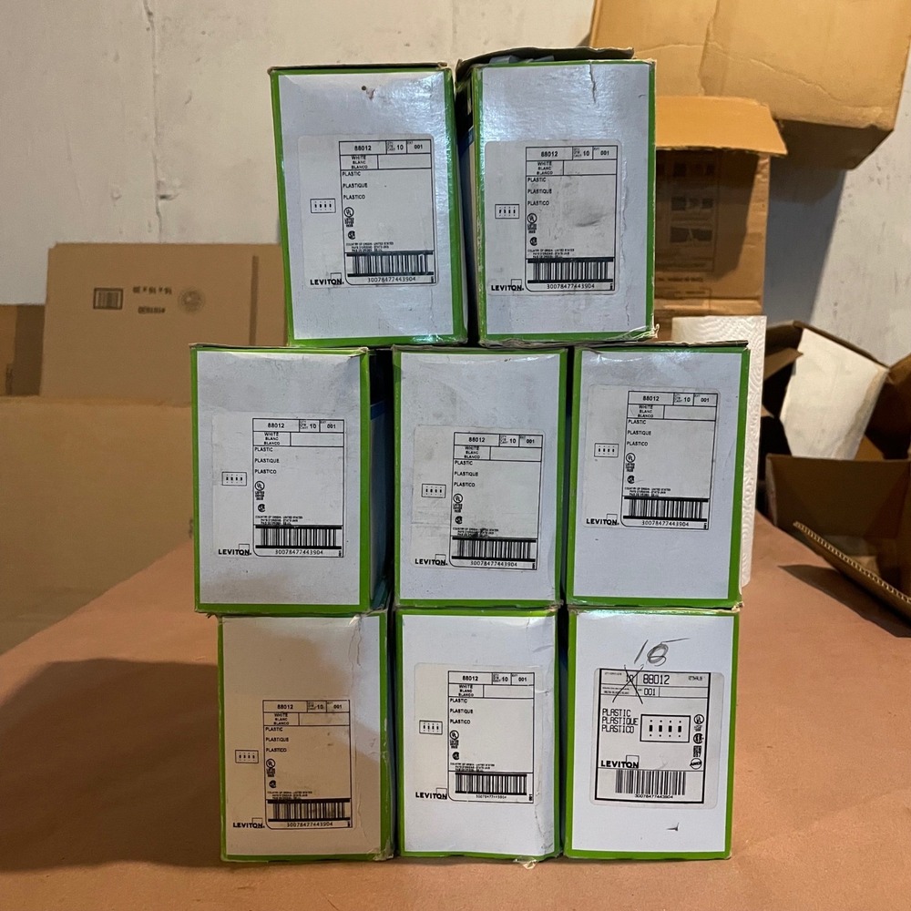 Leviton 88012 4-Gang Toggle Switch Wallplate White Plastic 8 Boxes of 10 (80ct)